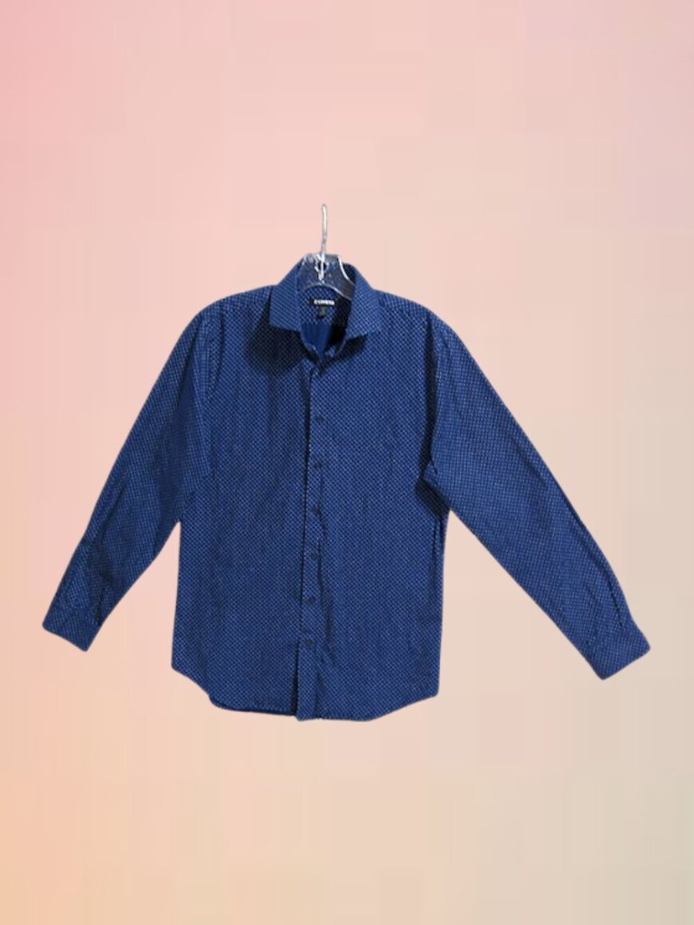 Express mens shirt slim size S Long sleeves color navy blue white dots
